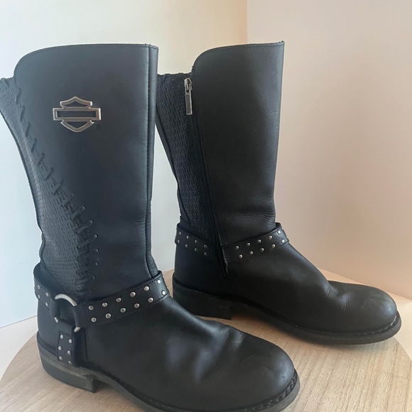 Harley-Davidson Men’s Black Leather Harness Biker Boots – Size 11M - Picture 1 of 8